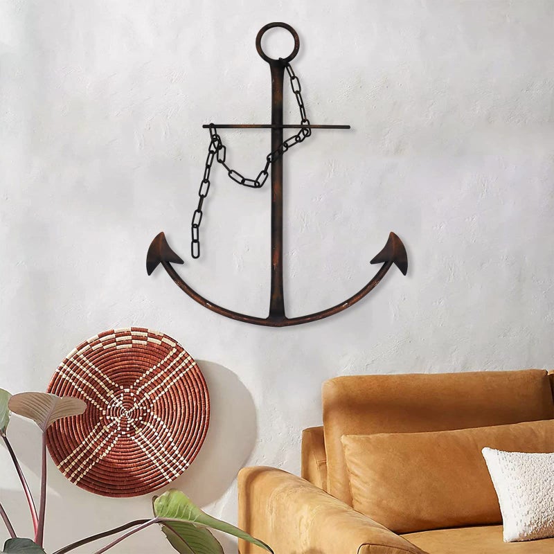 Fleecy day Nautical Anchor Wall Decor, Antique Metal Anchor Art Wall Decor With Chain for Bedroom Living Room Dorm Home/13" Antique Anchor with Chain Wall Decor, Antique Metal Anchor Farmhouse Decor (Vintage) - Image 2