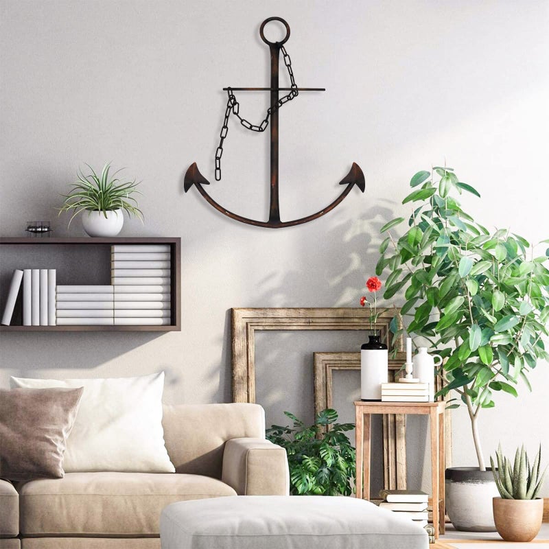 Fleecy day Nautical Anchor Wall Decor, Antique Metal Anchor Art Wall Decor With Chain for Bedroom Living Room Dorm Home/13" Antique Anchor with Chain Wall Decor, Antique Metal Anchor Farmhouse Decor (Vintage) - Image 5