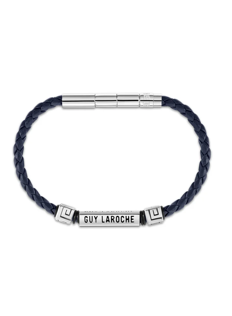 Guy Laroche Jean Blue Leather And Stainless Steel Bracelet