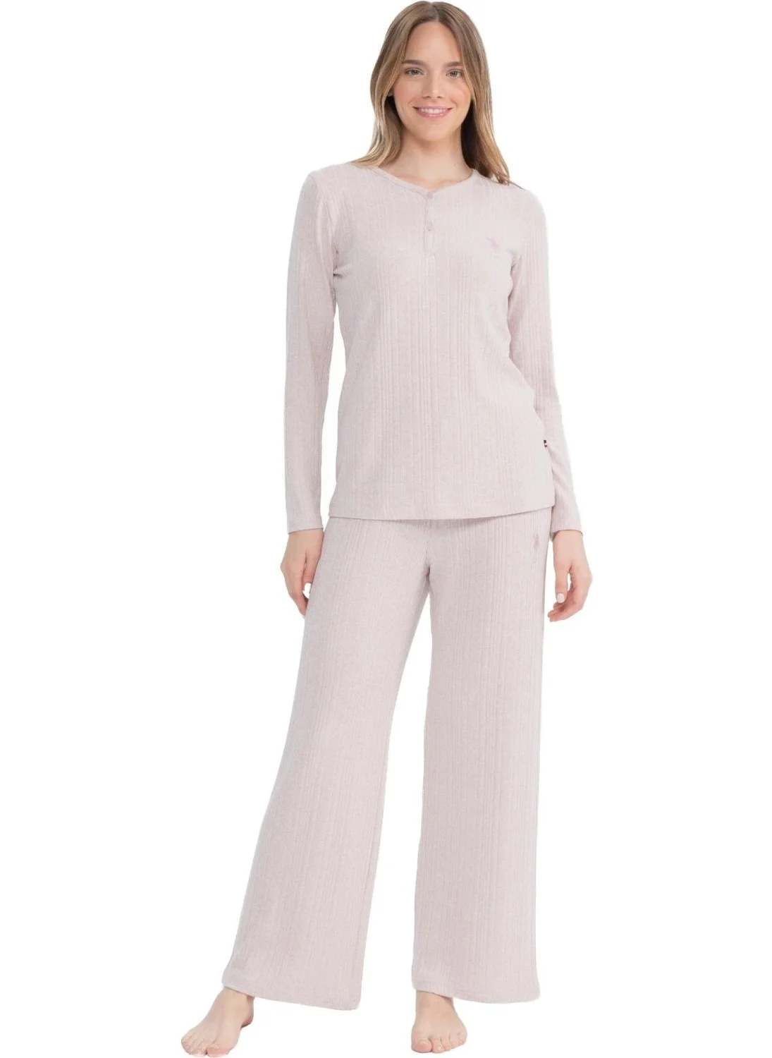 U.S. Polo Assn. 17129 Women's Pink Long Sleeve Plaid Pajama Set