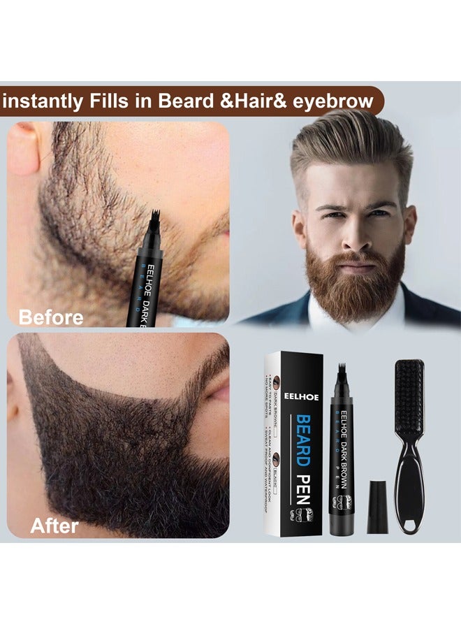 EELHOE Beard Pencil Filler for Men, Beard Pen for Men, Waterproof Beard Filling Pen Kit with Water Proof Beard Filling Pen and Beard Brush Long Lasting Coverage and Natural Looking Dark Brown - Image 4