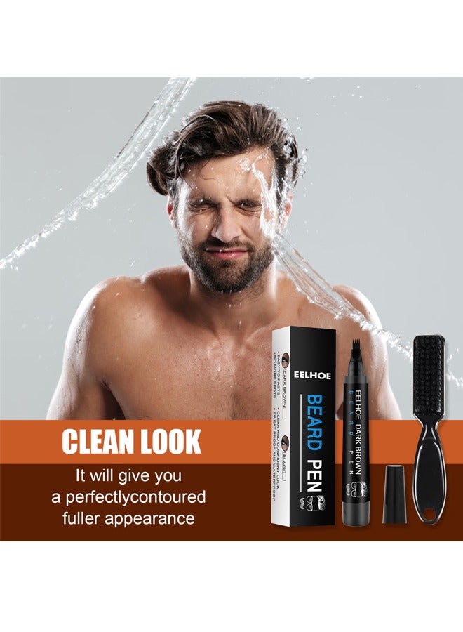 EELHOE Beard Pencil Filler for Men, Beard Pen for Men, Waterproof Beard Filling Pen Kit with Water Proof Beard Filling Pen and Beard Brush Long Lasting Coverage and Natural Looking Dark Brown - Image 3