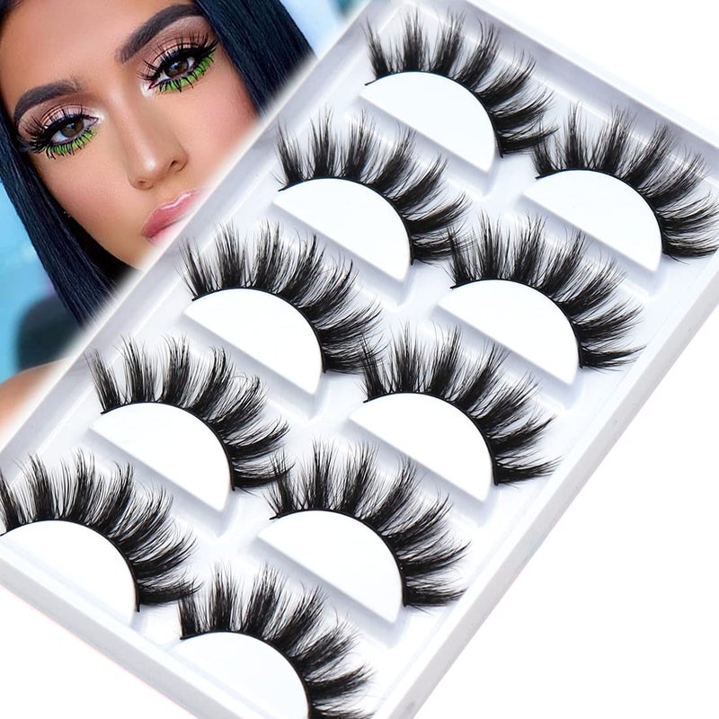 Veleasha Lashes Spiky False Eyelashes 100% Handmade Eyelashes Fluffy Fake Lashes Volume Fake Eyelashes Dramatic Look 5 Pairs Pack (3D07) - Image 1