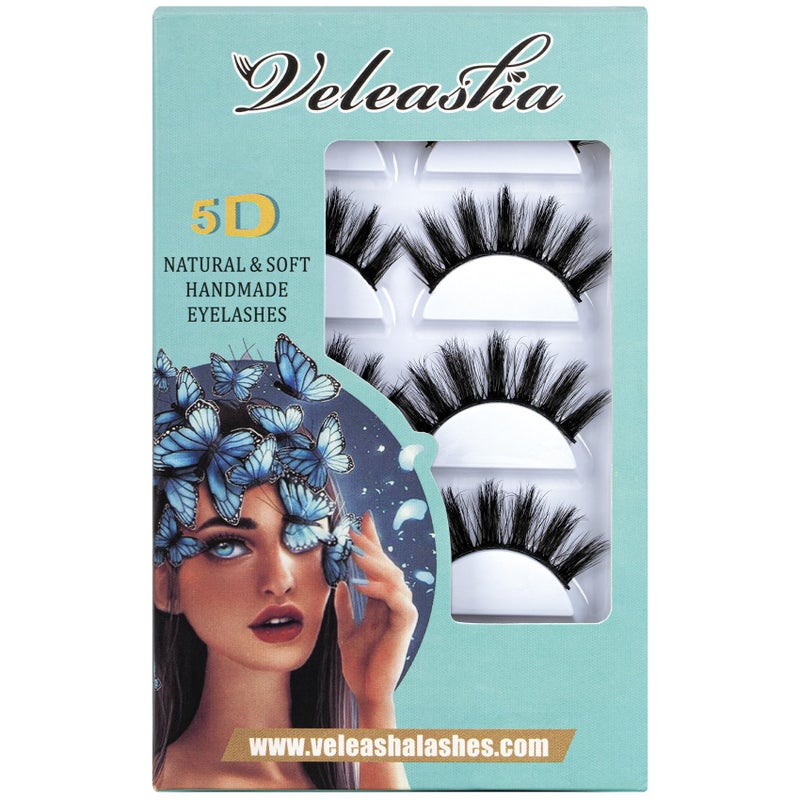 Veleasha Lashes Spiky False Eyelashes 100% Handmade Eyelashes Fluffy Fake Lashes Volume Fake Eyelashes Dramatic Look 5 Pairs Pack (3D07) - Image 4
