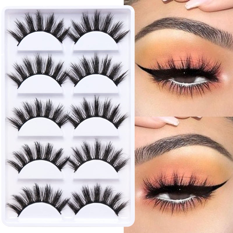 Veleasha Lashes Spiky False Eyelashes 100% Handmade Eyelashes Fluffy Fake Lashes Volume Fake Eyelashes Dramatic Look 5 Pairs Pack (3D07) - Image 2