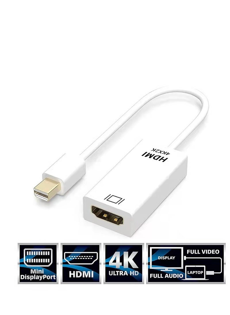 ماركة غير محددة محول Mini DisplayPort (Mini DP) إلى HDMI - محول فيديو 4K أبيض لأجهزة MacBook وSurface والكمبيوتر المحمول إلى شاشة أو تلفزيون أو جهاز عرض - مزامنة الصوت والفيديو، التوصيل والتشغيل، تصميم خفيف الوزن للعروض التقديمية والألعاب والأفلام  - Image 1