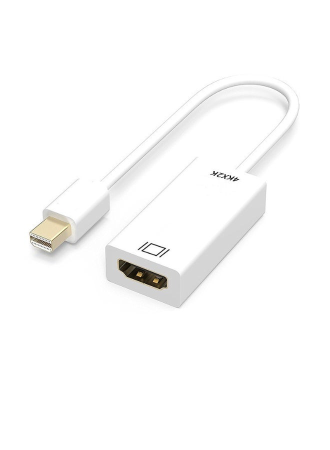 Mini DisplayPort (Mini DP) to HDMI Adapter – White 4K Video Converter for MacBook, Surface, Laptop to Monitor, TV, Projector – Audio & Video Sync, Plug & Play, Lightweight Design for Presentations, Gaming, Movies