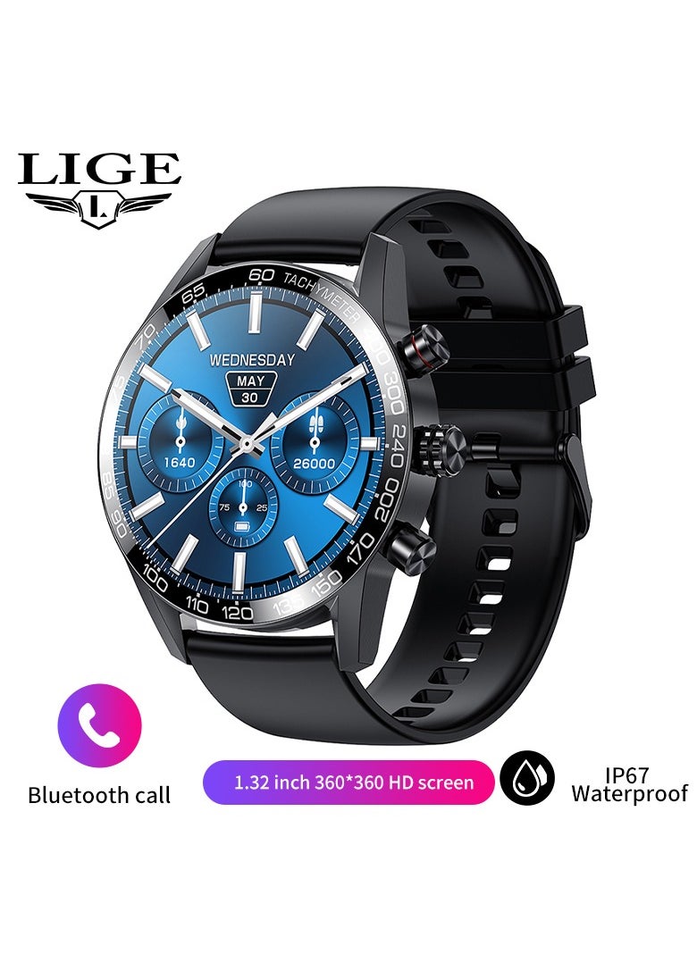 LIGE New HD TFT Screen Smart Watches for Men's Business Bluetooth Call Sleep Sports Heart Rate Blood Pressure Fitness Tracker Waterproof Multi-function Silicone Black  - Image 1