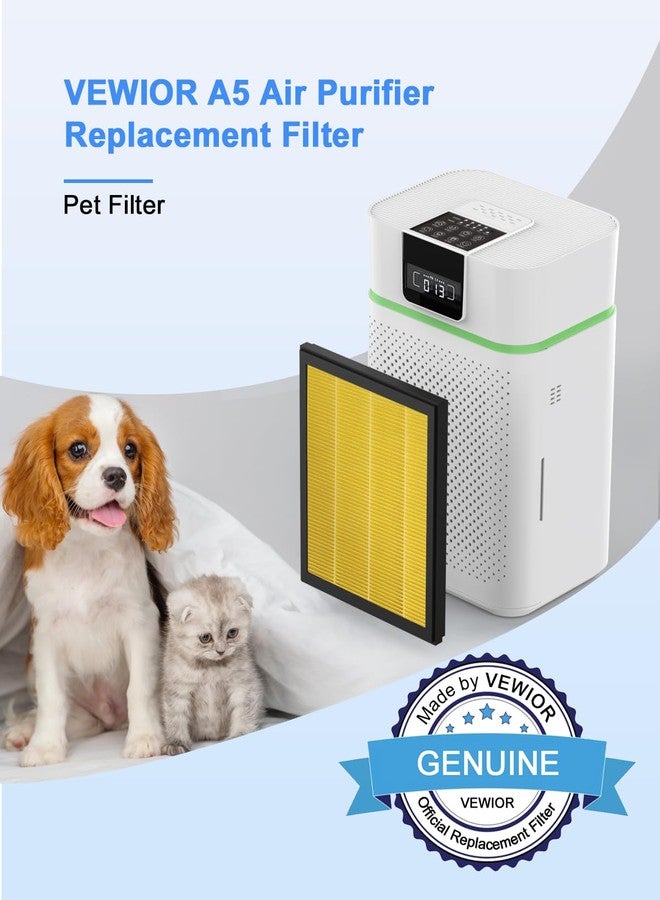 VEWIOR ClearAir-A5 Air Purifier Replacement Filter, VEWIOR H13 True HEPA Air Cleaner Filter Special for Pets, Yellow - Image 2