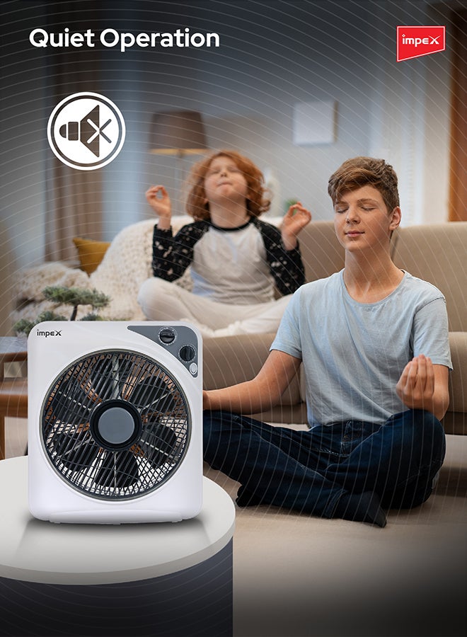 Impex 12 Inch Box Fan BF 7512 Powerful Cooling With 3 Speed Modes, Timer, Child Safety Grill, Copper Motor BF7512 White - Image 5