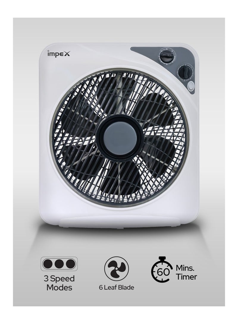 Impex 12 Inch Box Fan BF 7512 Powerful Cooling With 3 Speed Modes, Timer, Child Safety Grill, Copper Motor BF7512 White - Image 1