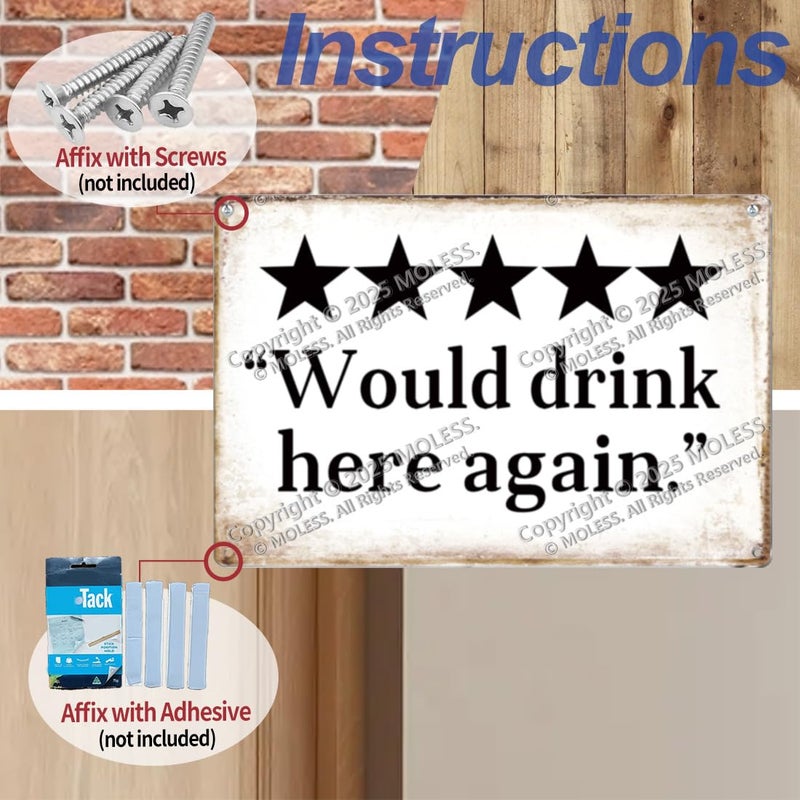 MOLESS Would drink here again Funny Bar Sign or Man Cave Decor 12x8 Durable Vintage Metal Beer Signs Wall Decorations for Home BarBasementGarageMancave 2484 - Image 5
