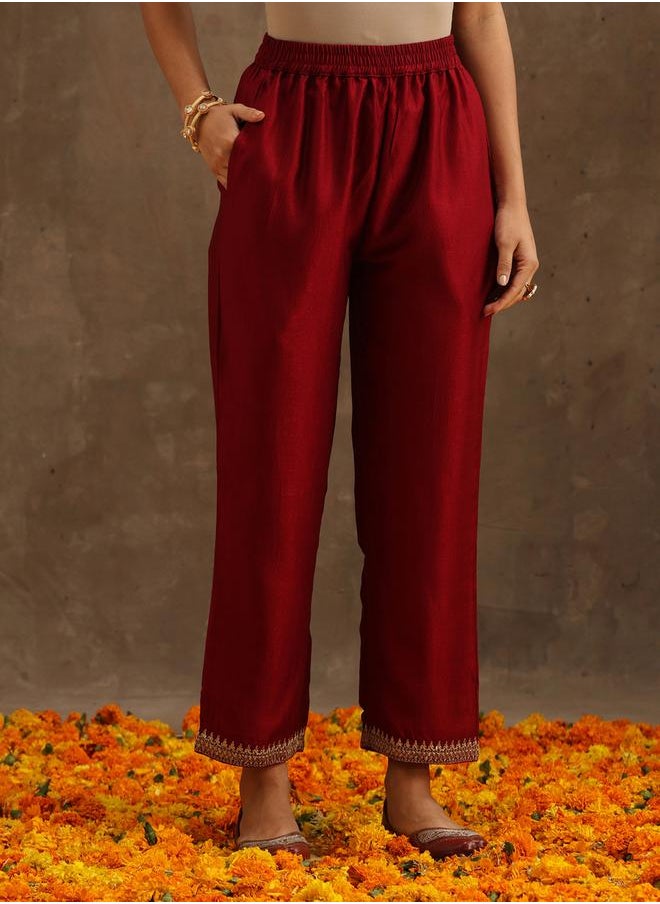Libas - Silk Embroidered Kurta and Solid Trousers with Embroidered Dupatta Set by Styli - Image 1
