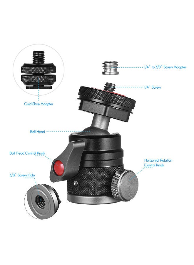 ANDOER Mini Ball Head Adapter Monitor Mount Cold Shoe Adapter 360° Rotating Aluminum Alloy 1/4 Inch & 3/8 Inch Screw for Mounting Camera Monitor Microphone LED Video Light  - Image 2