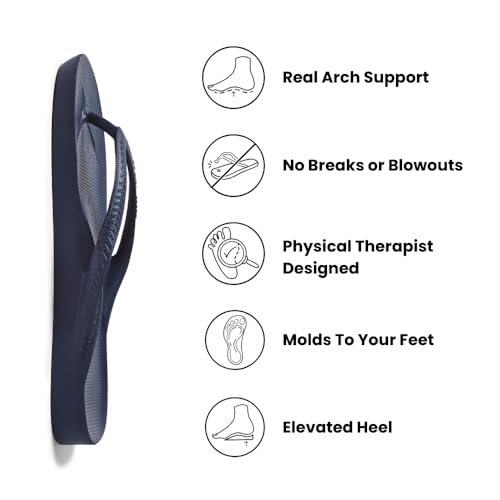 Archies Arch Support Flip Flops for Men & Women – Orthotic Sandals for Plantar Fasciitis Relief – Lightweight, Cushioning, Shock-Absorbing Sandals for Walking, Foot Pain & All-Day Comfort - Navy (US Men's 10 / US Women's 11) - Image 2