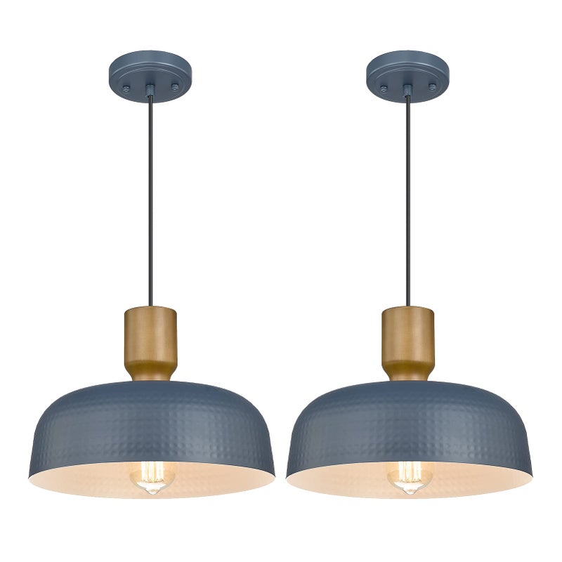 Darkaway Pendant Light Fixtures Ceiling Hanging with Hammered Metal Shade, Modern Pendant Light for Kitchen Island Lighting Hanging Lamp Adjustable Height, Medium 2 Pack - Image 1