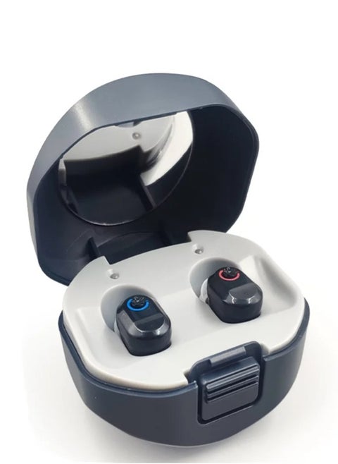 Elderly Hearing Aid 16 Channel Digital Chip Noise Canceling Sound Amplifier for Adults With Severe Hearing Loss with Type C Rechargeable Magnetic Contact Box A Pair（black）