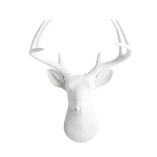 Wallcharmers Large White Faux Deer Head - 21 inch Faux Taxidermy Animal Head Wall Decor - Handmade Farmhouse Decor - Rustic Wall Decor Deer Antlers - Image 1