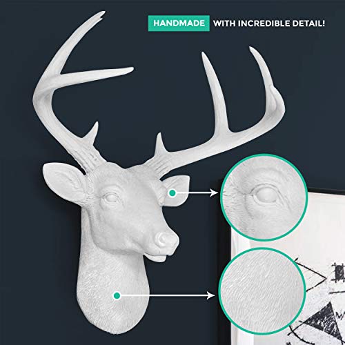 Wallcharmers Large White Faux Deer Head - 21 inch Faux Taxidermy Animal Head Wall Decor - Handmade Farmhouse Decor - Rustic Wall Decor Deer Antlers - Image 5