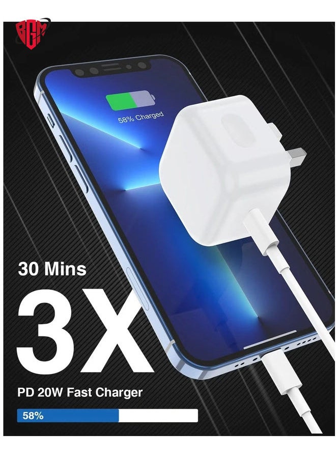 BGM - iPhone 13 Charger Plug and Cable, 20W USB C Plug with USB C Lightning Cable, USB C Apple Lightning Cable and iPhone Plug uk Charger for iPhone 13 Pro Max/12/12Mini/11/XR/XS/X/8 - Image 1