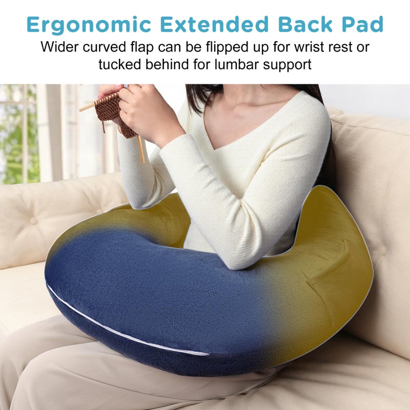 DREAMANIA Crochet Lap Support Pillow - Multi-Purpose Reading Pillow for Gaming/Working/Nursing, with Removable Extra Back Pillow for Lumbar & Back Support, Enlarged U-Shape Gaming Lap Pillow, Blue - Image 2