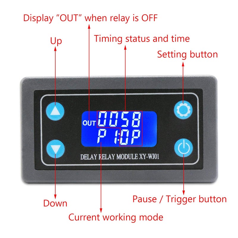 DROK Time Delay Relay 2pcs, DC 6-30V Timer Relay 12V 24V 0.01s-9999min 50mA Digital Timer Cycle Delay Switch Module AC 220V Power On-Off Controller with LCD Display Switch Button Case - Image 2