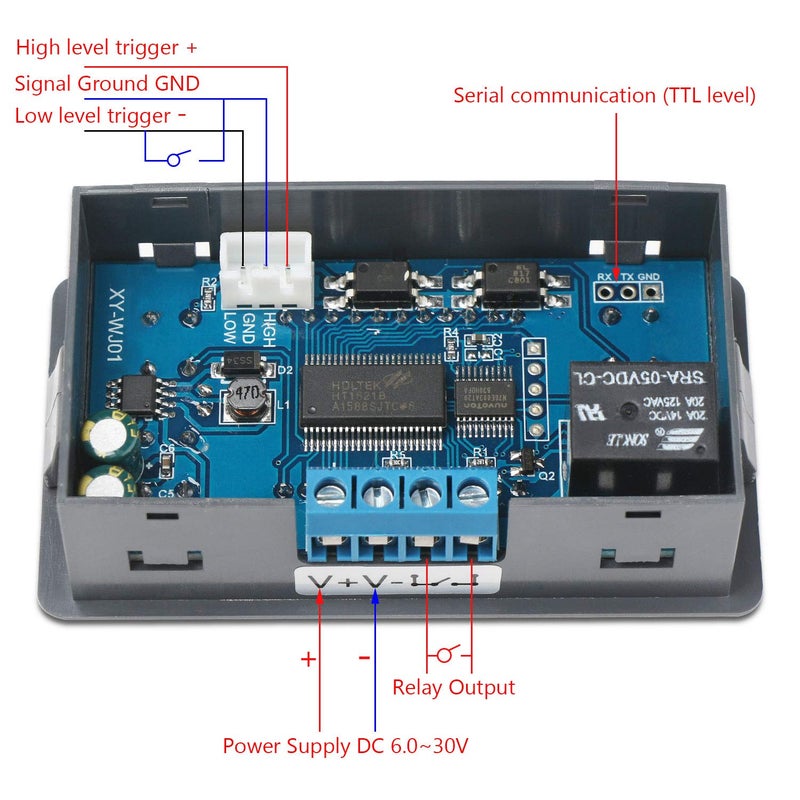 DROK Time Delay Relay 2pcs, DC 6-30V Timer Relay 12V 24V 0.01s-9999min 50mA Digital Timer Cycle Delay Switch Module AC 220V Power On-Off Controller with LCD Display Switch Button Case - Image 4