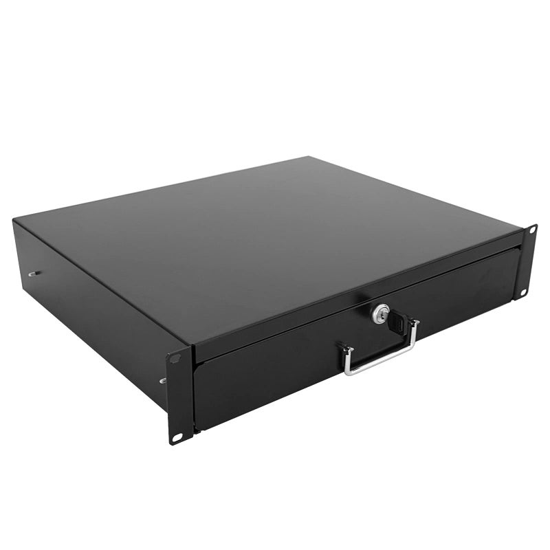 RAISING ELECTRONICS Drawer Server Cabinet Case 19 Inch Locking Rack Mount DJ Lockable Deep Drawer with Key 2U