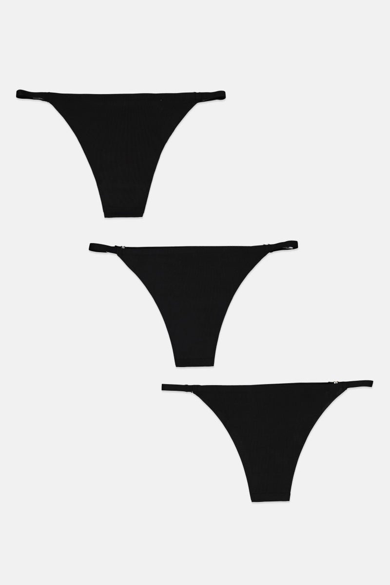 bebe Women 3 Piece Solid Seamless Panties, Black - Image 2