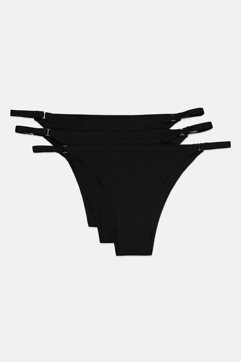 bebe Women 3 Piece Solid Seamless Panties, Black - Image 3