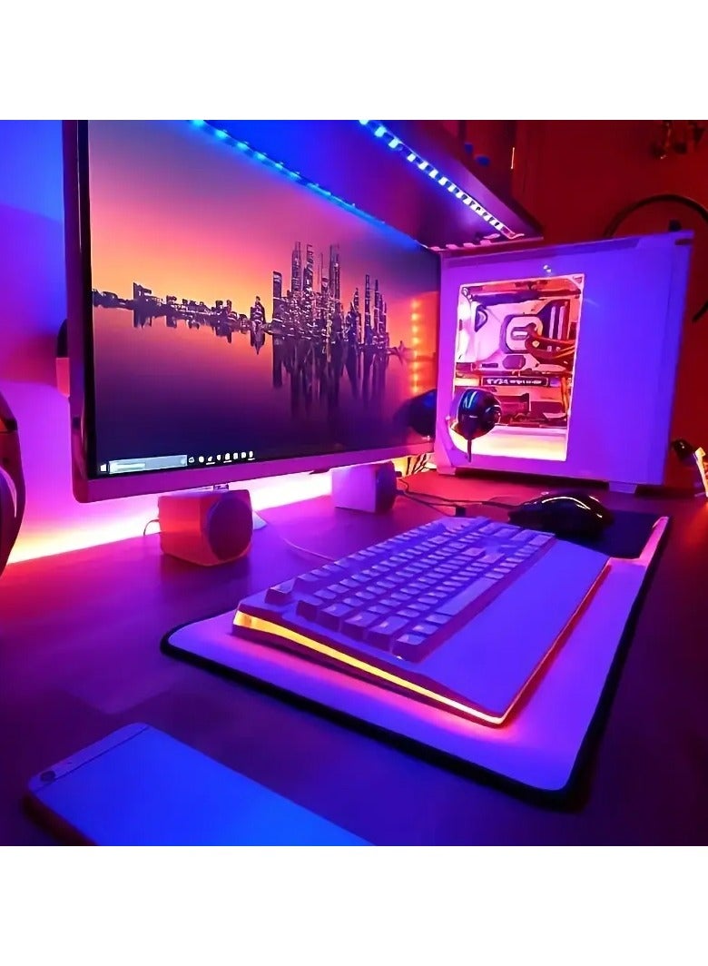 شريط إضاءة LED RGB – لفة واحدة من الشريط المرن مع وحدة تحكم بثلاثة مفاتيح، خلفية لاصقة، سطوع عالي لخلفية التلفاز وزينة الغرفة – مثالي لإعداد الألعاب، عيد، عيد الميلاد والمزيد - Image 1