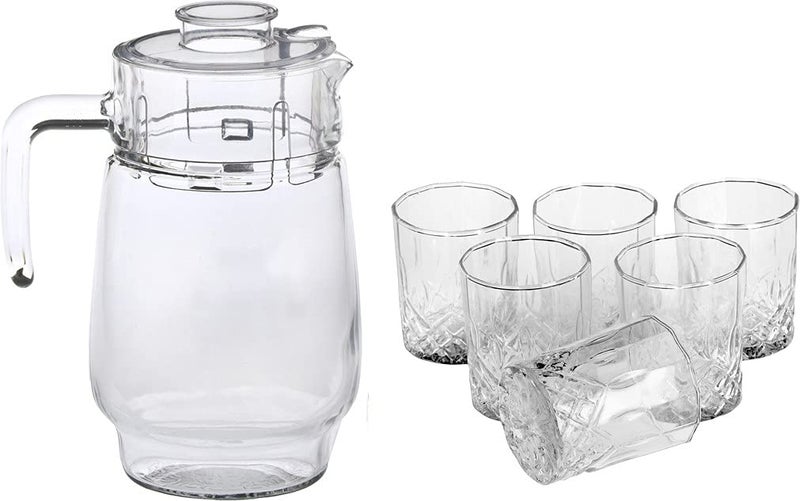 AFAST Afast Designer Jug Set of 1 with Stylish Glasses for Serving Water Juice Cold Drinks and Other Drinking Bavrage Glass 200 Ml Jug 1800 Ml Color Transparent Clear - Image 1