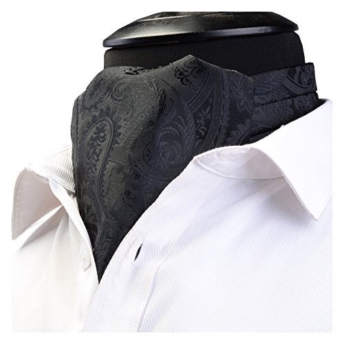 GUSLESON Men's Black Cravat Self Tie Paisley Jacquard Woven Floral Luxury Ascot (0602-08) - Image 1