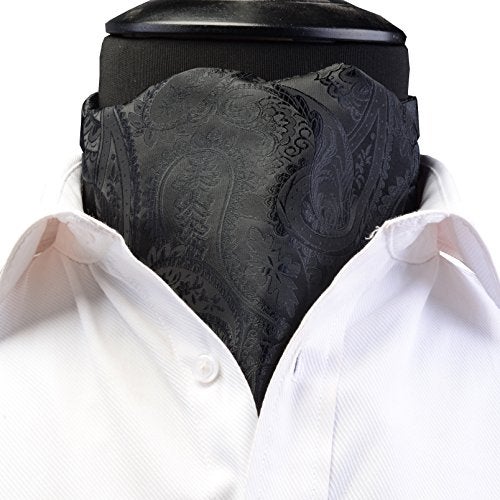 GUSLESON Men's Black Cravat Self Tie Paisley Jacquard Woven Floral Luxury Ascot (0602-08) - Image 2