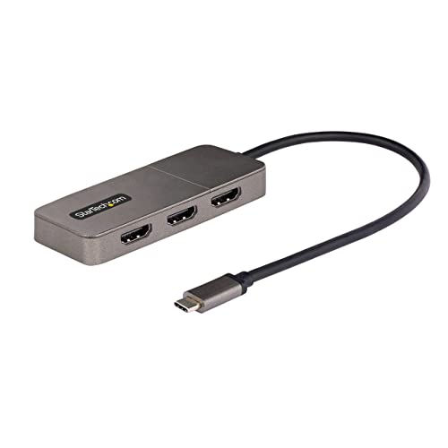 Startech.com StarTechcom 3Port USBC MultiMonitor Adapter USB TypeC to 3x HDMI MST Hub Triple 4K 60Hz HDMI Laptop Display Extender Splitter HDR ExtraLong BuiltIn Cable Windows MST14CD123HD - Image 1