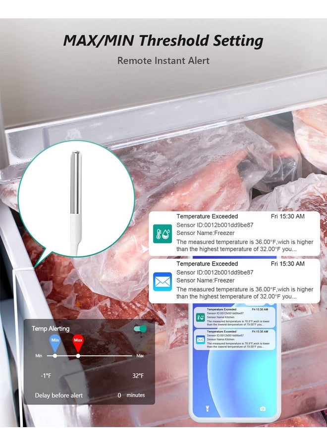 MOCREO ST5 Wireless Thermometer Freezer Alarm, Required Hub (Not Include), Email Alert, App Notification, Data Logging Export, No Subscription Fee, for Refrigerator, Freezer, Hot Tub - Image 2