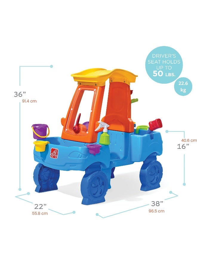 ستيب2 مركز رش غسيل السيارات من ستيب 2، طاولة مياه خارجية ومجموعة ألعاب حسية، لعبة نشاط مع جدار مطر مزدوج، 13 قطعة إكسسوارات، مركز أنشطة في الفناء الخلفي، مناسب للأطفال من الأولاد والبنات من سن 3 سنوات فما فوق - Image 2