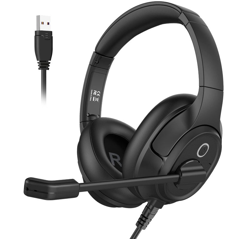 EKSA Headset with Microphone for Laptop, Wired Computer Headset with Volume & Mic Mute Controls, Lightweight PC Headphones for Office Call Center Skype (Over Ear USB Headset with AI ENC) - Image 1