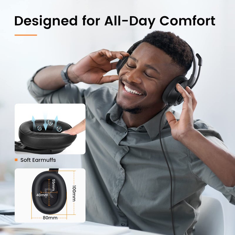 EKSA Headset with Microphone for Laptop, Wired Computer Headset with Volume & Mic Mute Controls, Lightweight PC Headphones for Office Call Center Skype (Over Ear USB Headset with AI ENC) - Image 3