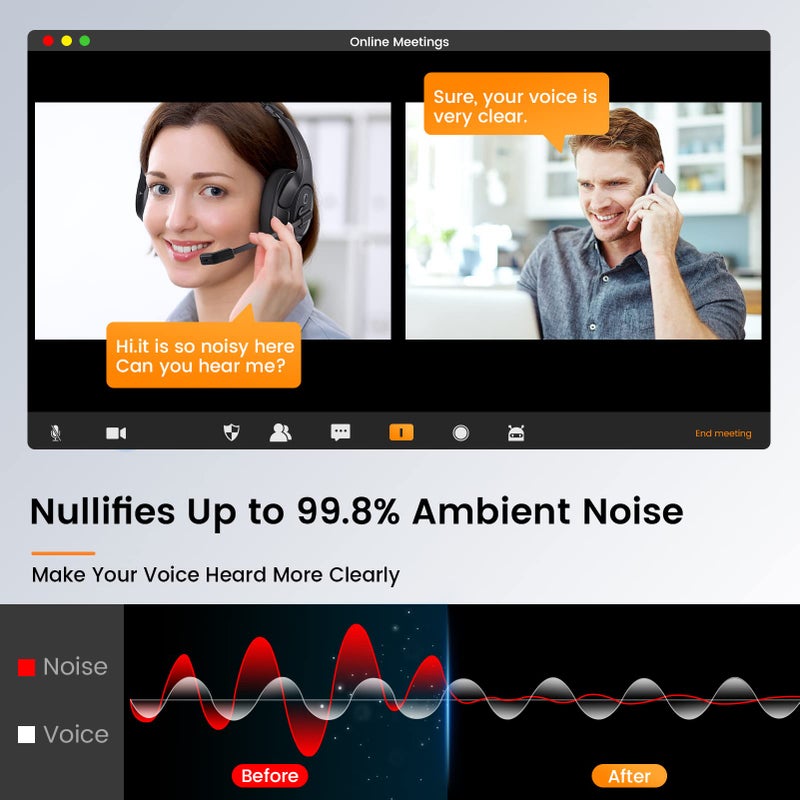 EKSA Headset with Microphone for Laptop, Wired Computer Headset with Volume & Mic Mute Controls, Lightweight PC Headphones for Office Call Center Skype (Over Ear USB Headset with AI ENC) - Image 2