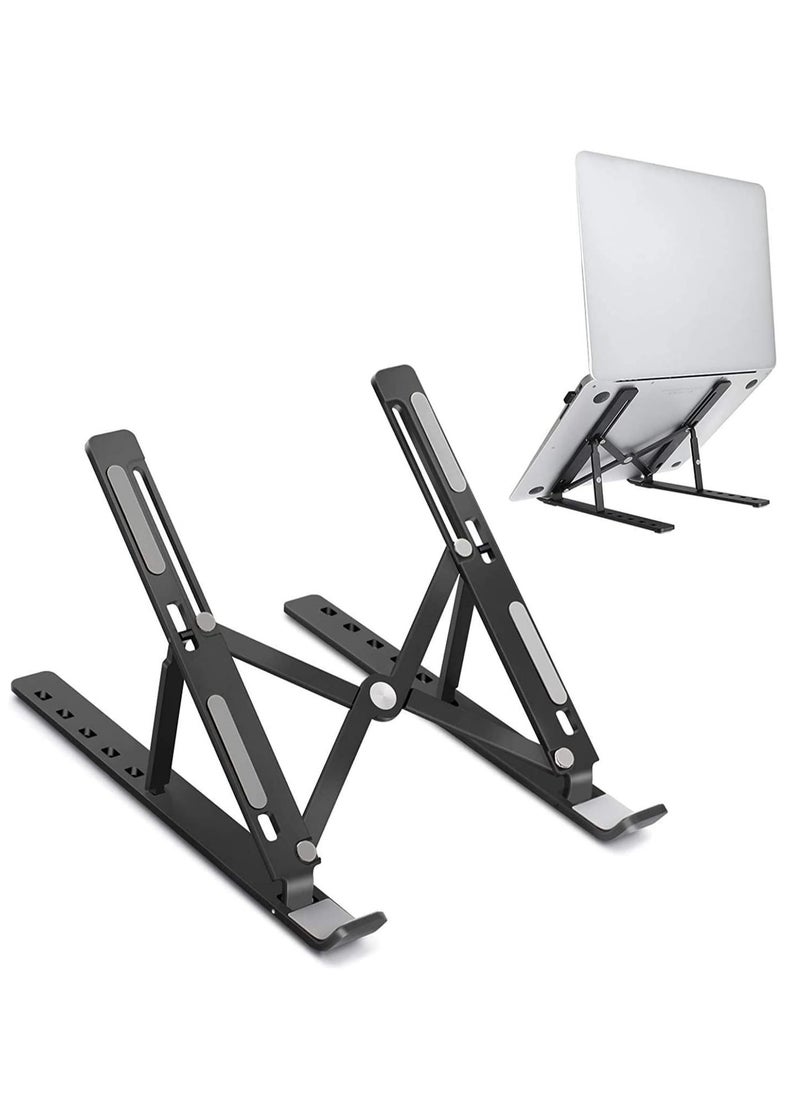 Generic Adjustable Laptop Stand Helps Raise Laptop Screen to Eye Level to Prevent Overheating During Use with Stable Base (Black)  - Image 1