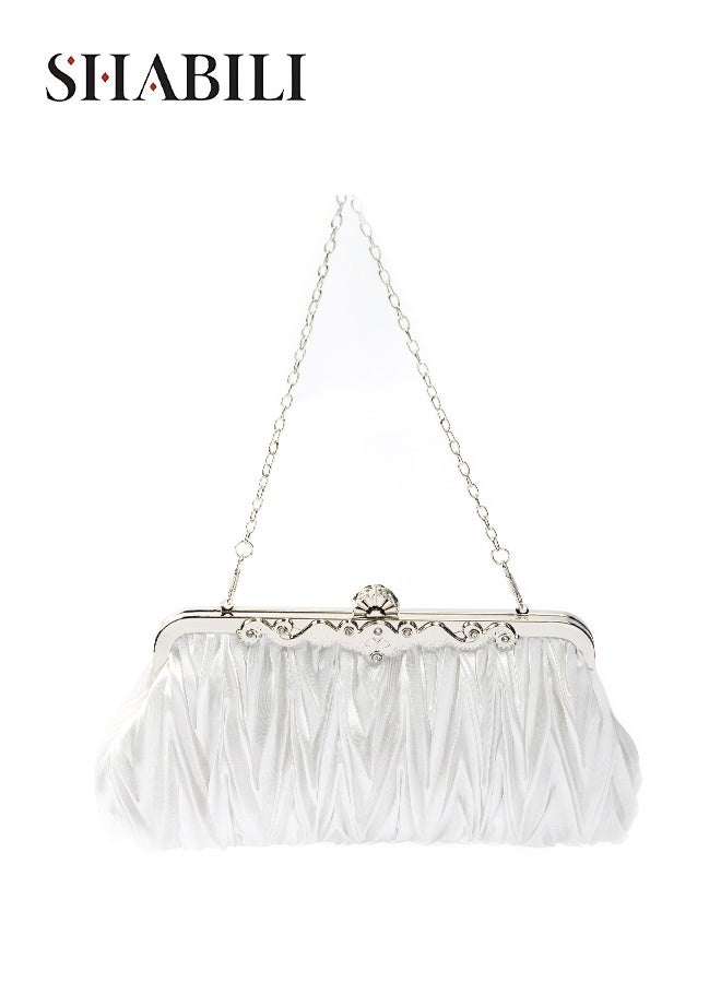 SHABILI Women's Pleated Velvet Clutch Bag, Banquet Bag and Evening Bag for Events, Ladies Bag as Shoulder Bag and Tote Bags Clutch Bag with Metal Frame Closure and Chain Strap for Formal Parties and Weddings - Image 1