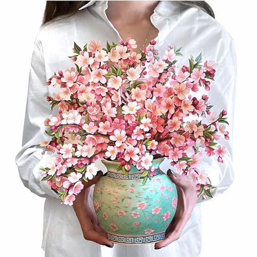 Freshcut Paper Pop Up Cards, Japanese Cherry Blossoms, 12 Inch Life Sized Forever Flower Bouquet 3D Popup Greeting Card, Birthday Cards, Valentine's Day Card, Blank Notecard & Envelope - Image 1