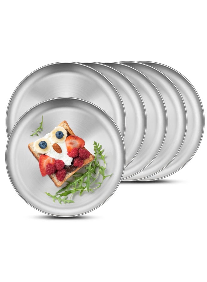Durable Metal Serving Tray Tray, 6 Piece 304 Stainless Steel Round Tray, Suitable for Kitchen Restaurant Picnic Camping Serve Salad Dessert Snacks Pizza, Dishwasher Safe 9 inches (Approx. 22.9 cm) - Image 1