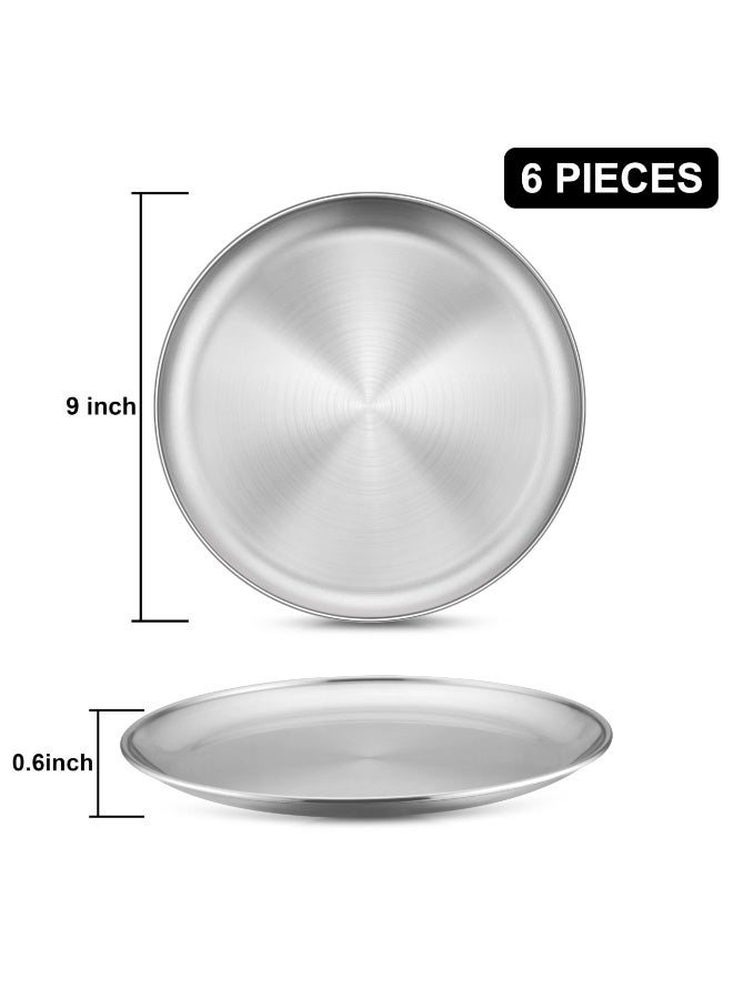 Durable Metal Serving Tray Tray, 6 Piece 304 Stainless Steel Round Tray, Suitable for Kitchen Restaurant Picnic Camping Serve Salad Dessert Snacks Pizza, Dishwasher Safe 9 inches (Approx. 22.9 cm) - Image 4