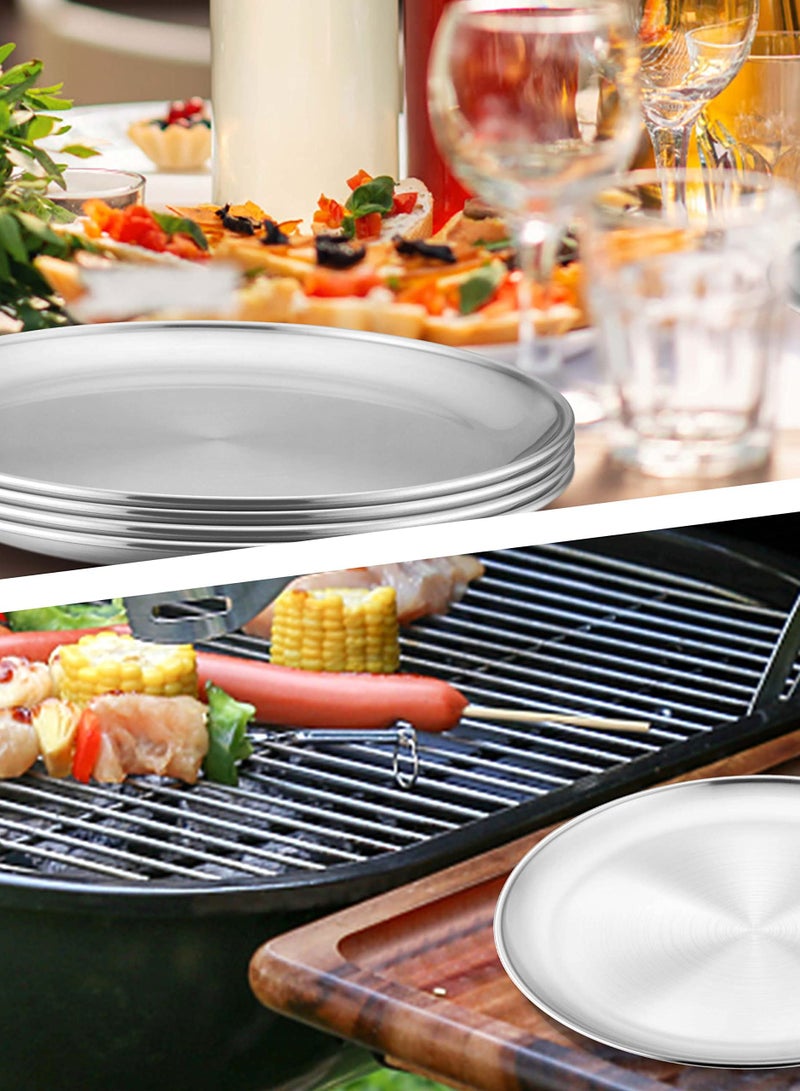 Durable Metal Serving Tray Tray, 6 Piece 304 Stainless Steel Round Tray, Suitable for Kitchen Restaurant Picnic Camping Serve Salad Dessert Snacks Pizza, Dishwasher Safe 9 inches (Approx. 22.9 cm) - Image 3