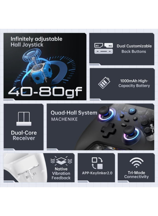 Machenike G3V2 Wireless Gaming Controller, Quad-Hall Joysticks & Triggers, 1000Hz Polling, Charging Dock, 1000mAh Battery, 2 Programmable Back Buttons, Dual RGB, Tri-Mode PC/Switch/iOS/Android - Image 2