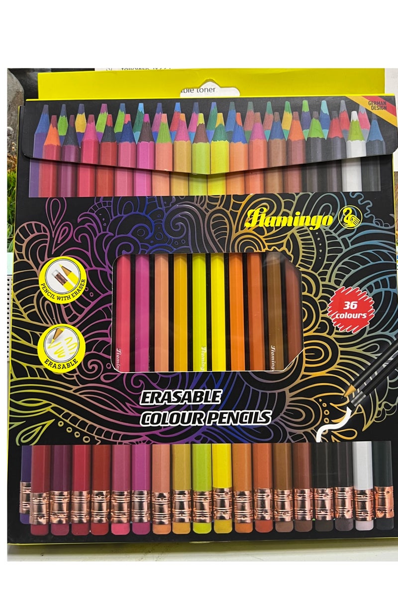 مجموعة أقلام تلوين قابلة للمسح، 36 قطعة، متعددة الألوان - Image 1