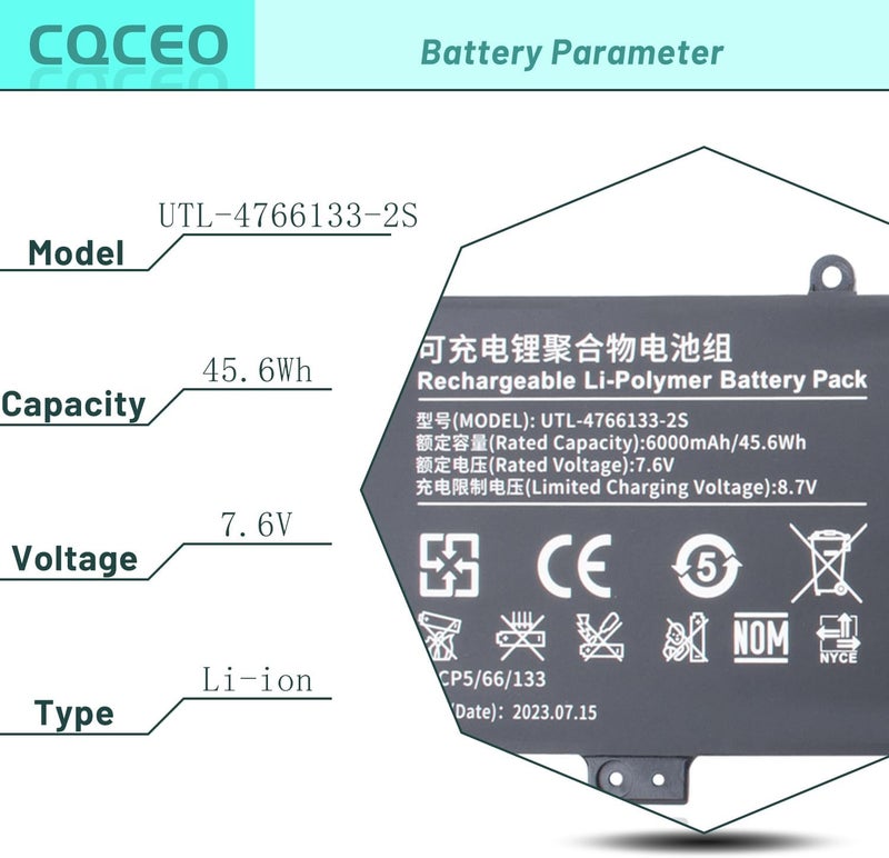 UTL-4766133-2S Battery for ONN Surf 100002434 100003497 Y1333W WU133W K1412W for Haier Leadpie M1 Tablet PC UTL-3978110-2s 7.6V/45.6Wh/6000mAh - Image 3
