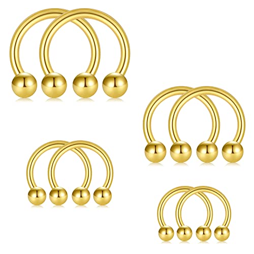 D.Bella 8PCS 16G Stainless Steel Nose Septum Horseshoe Earring Eyebrow Septum Lip Helix Tragus Piercing Ring 6-12mm Gold Piercing Jewelry - Image 1